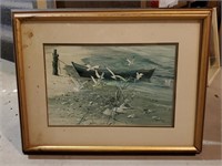 Framed Seagulls Artwork Signed Carolyn Blish