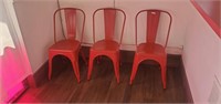 3 Red Metal Chairs