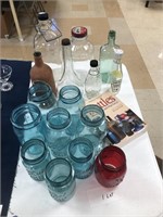 Assorted Glassware (Blue Canning Jars & Old Bottle
