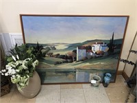 Framed Painting, Vases, & Fake Flowers