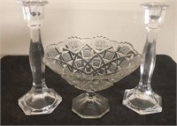 Glass?? candle stick holders 9" & Compote Dish