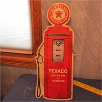 Repro Texaco Gasoline metal pump sign.
