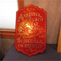 Metal Budweiser On Draught sign.