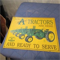Metal John Deere A tractor Sign.