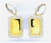24k Gold Bar 0.56 cts Diamond 18k Gold Earrings
