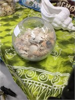Crackle glass bowl with seashells