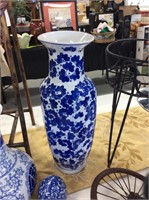 Blue and white tall vase