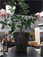Realistic large potted artificial rose bush