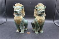 Pair of Brass Khmer Lion Foo Dog Statues