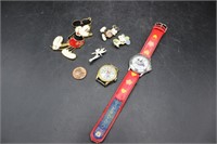 Collection of Disney Wrist Watches & Pins