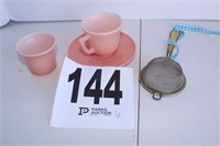 Small Strainer, Child's Cup & Saucer & Creamer