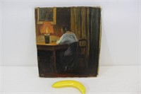 Vintage Oil Painting of Woman at Desk