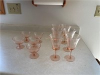 6 Pink Glasses, 5 Pink Sundae Dishes