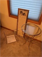 Glass End Table, Magazine Rack, Picture