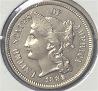1882 Three Cents Nickel Key Date MS64