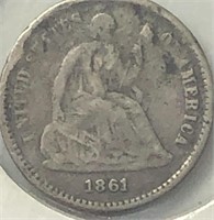 1861 Seated Liberty Half Dimes VG