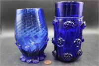 Two Hand-Blown Art Glass Cobalt Vessels