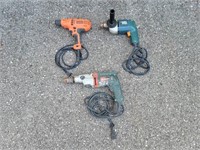 (2) 3/8" Electric Drills; (1) Metabo 1/2" Hammer D