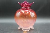 Vintage Opalescent Cranberry Art Glass Footed Vase