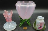 Trio Pink Art Glass Vases