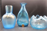 Trio Blue Art Glass Vases