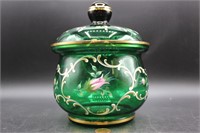 Antique Emerald Bohemian Glass Moser Candy Jar