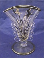 Heisey Lariat Silver Overlay Glass Fan Vase