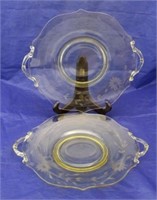 2 Lancaster Jubilee Etched Yellow Glass Platters