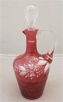 Cranberry Glass Cruet - Enamel painted