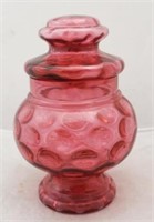 Cranberry Glass Covered Jar