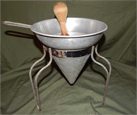Vtg Strainer with Stand & Wooden Pestle