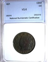 1821 Coronet Head Cent NNC VG-8