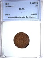 1864 Two Cent NNC AU-58 Large Motto