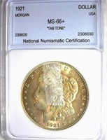 1921 Morgan NNC MS-66+ Tab Tone GREEN AND GOLD