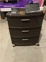 black three drawer roll in storage bin