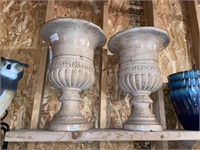 2 pedestal scroll band urn planters