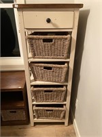 4 canvas basket white shelving unit w/ top drawer