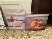 2 children on the lake canvas paintings