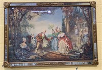 Antique mirror framed print of a French scene in