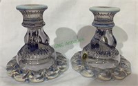 Purple violet glass candlesticks from the