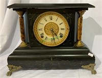 Antique mantel clock - black painted wood case,