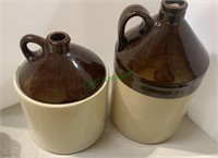 1 gallon brown stoneware crock and a brown