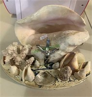 Vintage seashell TV lamp with a small metal