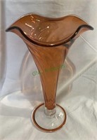 Large pink glass trumpet vase hand signed on