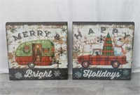 Merry & Bright / Happy Holidays Wall Plaques ~ New