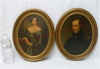 Vintage Oval Oil Art Portraits by Thomas Sully