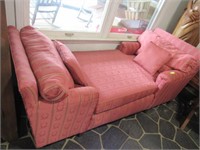 Red Striped Brocade Two Person Chaise