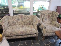Floral Loveseat and Wing Chair