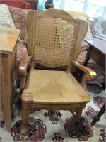 Oak and Cane Back Armchair with Woven Seat