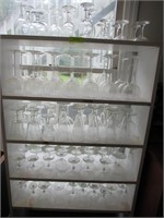 White Wood Shelf and Assorted Stemware - Approx. F